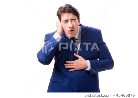 Sick and unhappy businessman isolated on white background  43460879