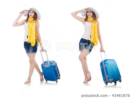 Woman going to summer vacation isolated on white 43461678