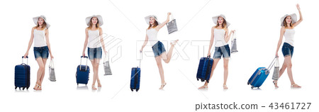 Woman going to summer vacation isolated on white 43461727