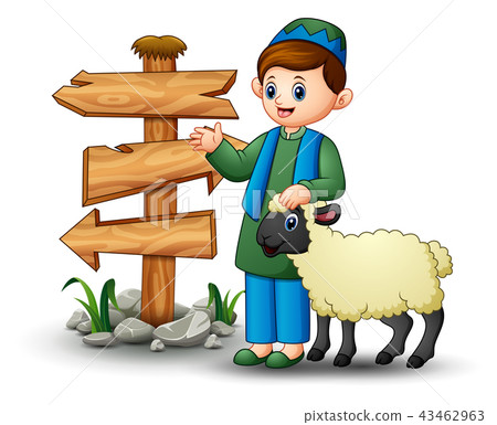 Happy muslim kid holding sheep Happy muslim kid holding sheep 43462963