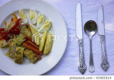 Italian Style Baked Fish served on plate Italian Style Baked Fish served on plate 43465814