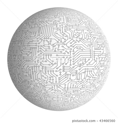 Circuit sphere isolated on white. Pattern texture of high-tech b 43466560