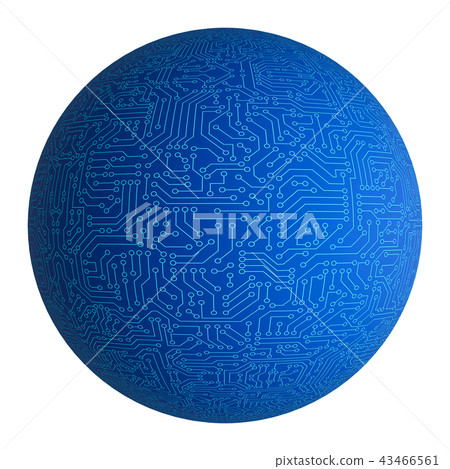 Blue circuit sphere isolated on white. Pattern texture of high-t 43466561