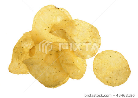 potato chips isolated on white background close-up. Top view. Flat lay potato chips isolated on white background close-up. Top view. Flat lay 43468186