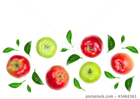 red and green apples decorated with green leaves isolated on white background with copy space for red and green apples decorated with green leaves isolated on white background with copy space for 43468361