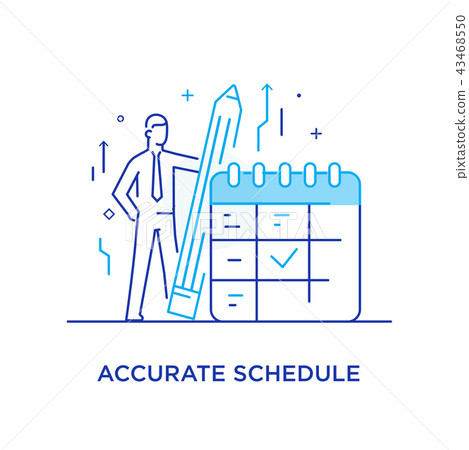 Businessman holds a pencil stands near a calendar. 43468550
