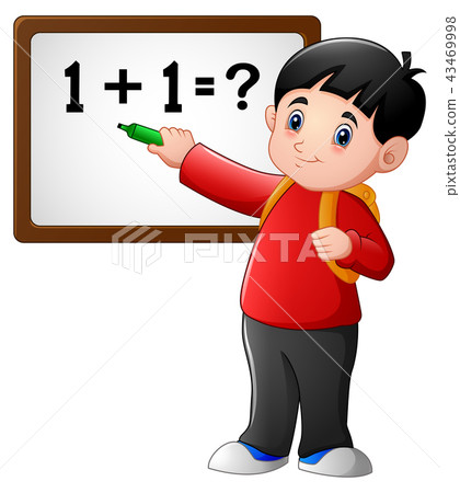 Cartoon school boy at blackboard 43469998