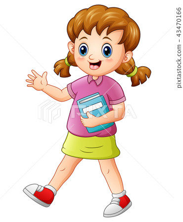 Cute school girl holding a book - Stock Illustration [43470166] - PIXTA