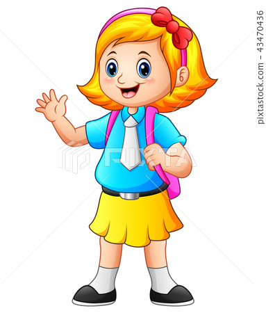 Cute girl go to school - Stock Illustration [43470436] - PIXTA