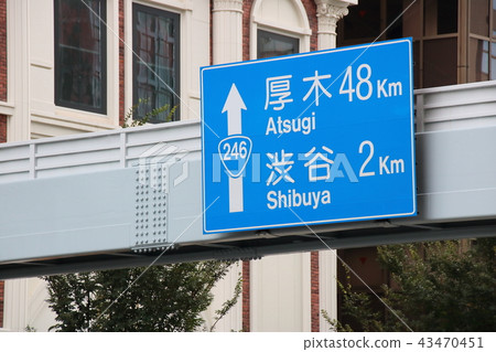 附有青山Komae人行橋（信息標誌）的路標。 43470451