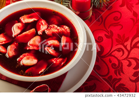 Christmas red borscht with meat filled dumplings Christmas red borscht with meat filled dumplings 43472932