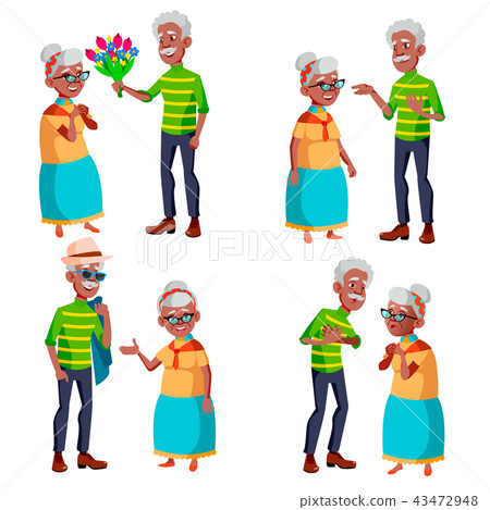 Elderly Couple Set Vector. Grandfather And Grandmother. Elderly Family. Grey-haired Characters 43472948