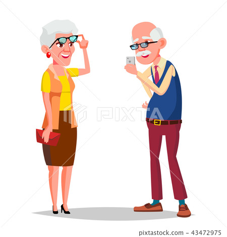 Elderly Couple Vector. Modern Grandparents. Feeling Happy. Aged. European. Isolated Flat Cartoon Elderly Couple Vector. Modern Grandparents. Feeling Happy. Aged. European. Isolated Flat Cartoon 43472975