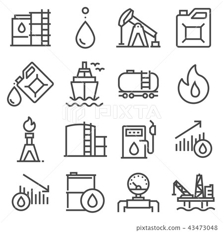 Industry oil gray line vector icon set - Stock Illustration [43473048 ...