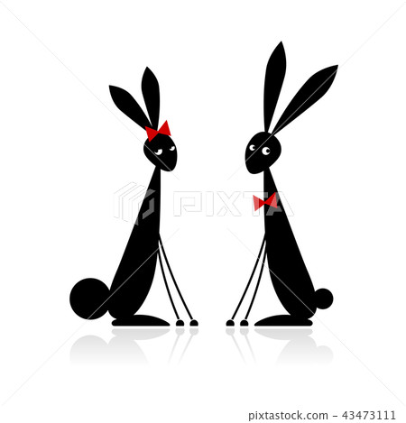 Couple of rabbits, black silhouette for your design Couple of rabbits, black silhouette for your design 43473111