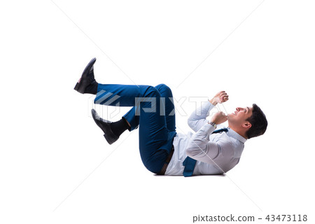 Businessman lying on the floor isolated on white Businessman lying on the floor isolated on white 43473118