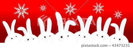 Funny rabbits on red christmas background Funny rabbits on red christmas background 43473231