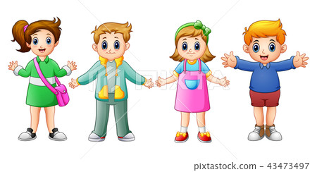 Happy school kids cartoon 43473497