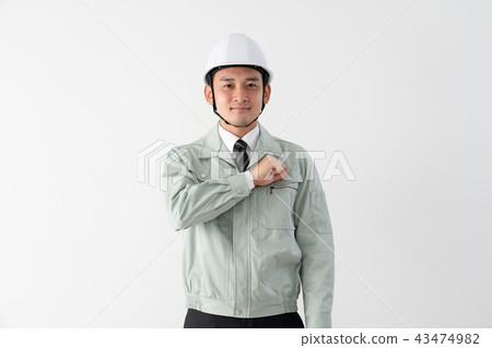Businessman, helmet, blouson, guts, guts pose Businessman, helmet, blouson, guts, guts pose 43474982