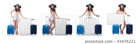 Woman in panama preparing for vacation with suitcase and blank Woman in panama preparing for vacation with suitcase and blank 43476221