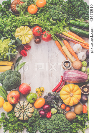Top view of rainbow vegetables, fruits, copy space Top view of rainbow vegetables, fruits, copy space 43478910