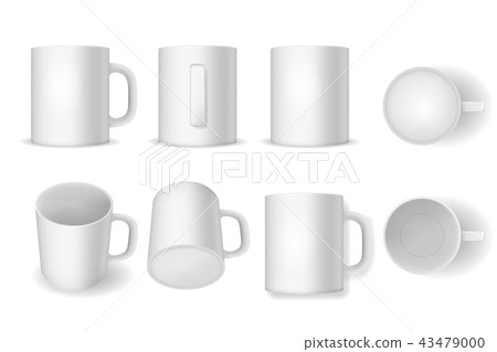 Realistic Detailed 3d White Blank Cup Template Mockup Set. Vector 43479000
