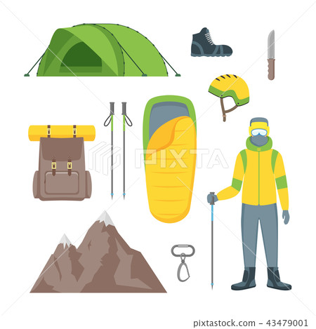 Cartoon Color Climbing Hiking Icon Set. Vector 43479001