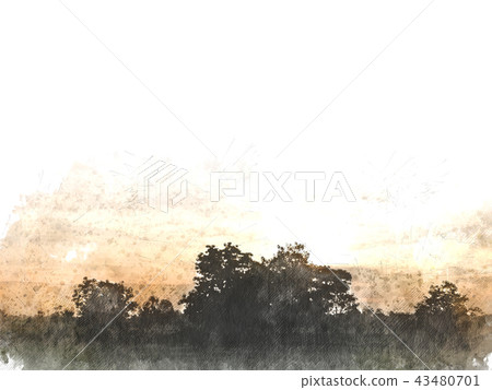 Abstract tree and field landscape on watercolor Abstract tree and field landscape on watercolor 43480701