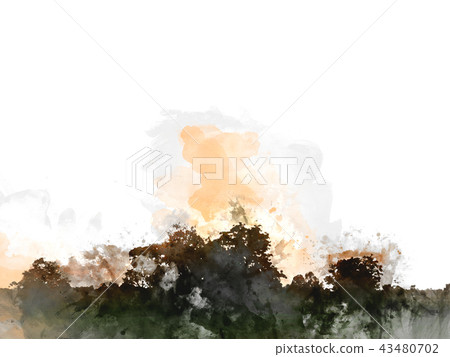 Abstract tree and field landscape on watercolor 43480702