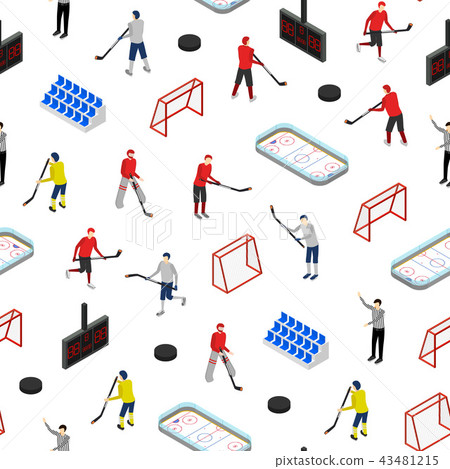 Ice Hockey Competition Concept Seamless Pattern Background 3d Isometric View. Vector 43481215