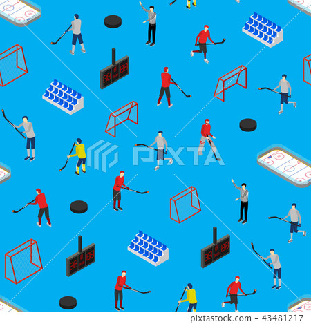 Ice Hockey Competition Concept Seamless Pattern Background 3d Isometric View. Vector Ice Hockey Competition Concept Seamless Pattern Background 3d Isometric View. Vector 43481217