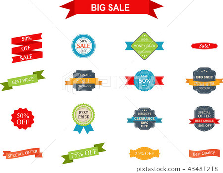 Set of sales, Ribbons, Sticker and Badges Set of sales, Ribbons, Sticker and Badges 43481218