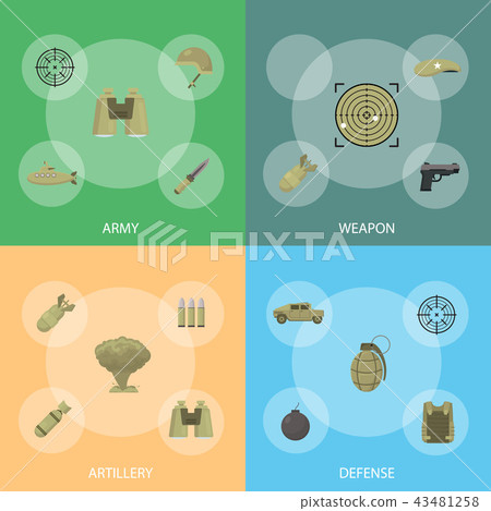 Cartoon Color Army Weapons Banner Set. Vector Cartoon Color Army Weapons Banner Set. Vector 43481258
