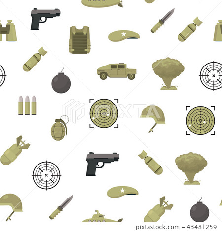 Cartoon Color Army Weapons Seamless Pattern Background. Vector 43481259