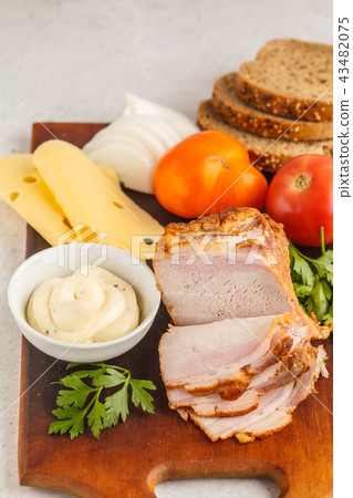 Ingredients for ham and cheese sandwiches Ingredients for ham and cheese sandwiches 43482075