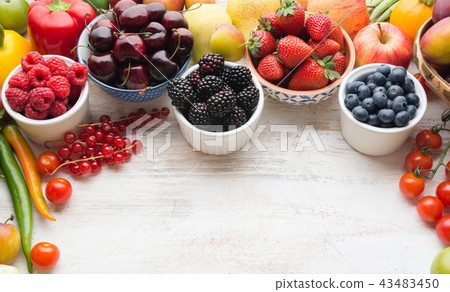 Summer fruits vegetables on table 43483450