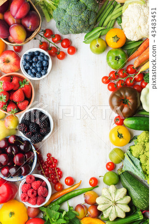 Summer fruits vegetables on table 43483451