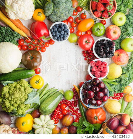 Summer fruits vegetables on table 43483453