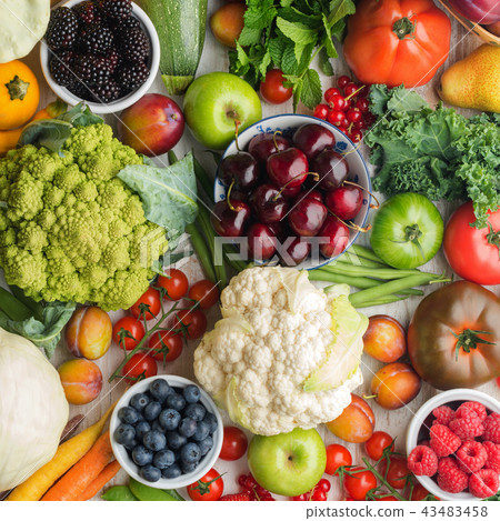Summer fruits vegetables on table 43483458