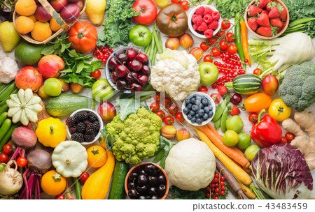 Summer fruits vegetables on table 43483459