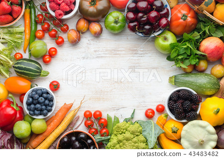 Summer fruits vegetables on table 43483482