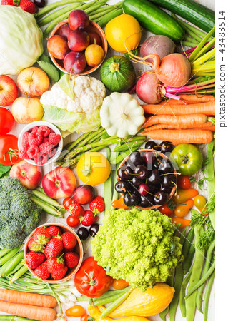 Summer fruits vegetables on table Summer fruits vegetables on table 43483514