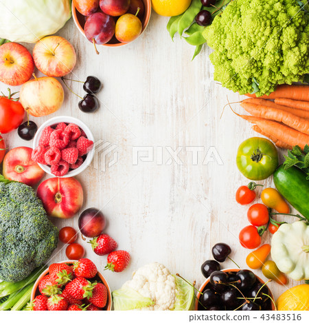 Summer fruits vegetables on table 43483516