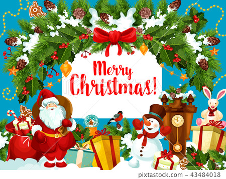 Christmas Santa gifts wreath vector greeting card Christmas Santa gifts wreath vector greeting card 43484018