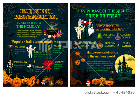 Halloween trick or treat night celebration poster - Stock Illustration