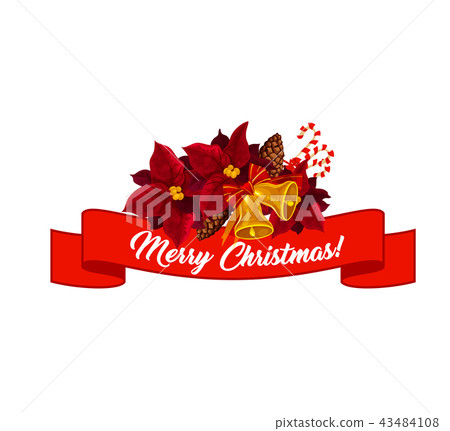 Merry Christmas poinsettia wreath vector icon Merry Christmas poinsettia wreath vector icon 43484108