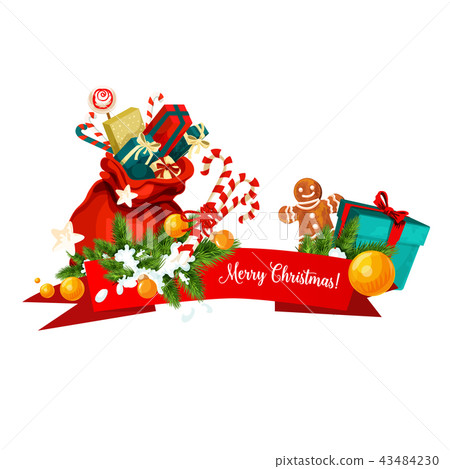 Santa bag with Christmas gift festive icon design Santa bag with Christmas gift festive icon design 43484230