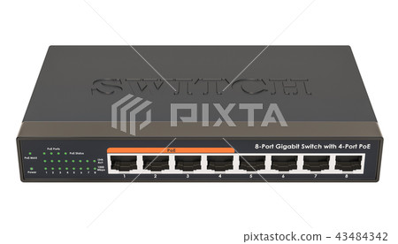 8 port Gigabit Ethernet switch. 3D rendering 43484342