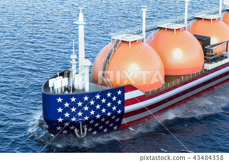 American gas tanker sailing in ocean, 3D rendering 43484358