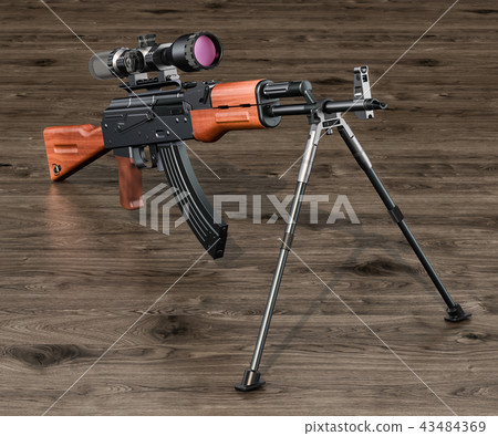 Assault rifle with telescopic sight and bipod 43484369